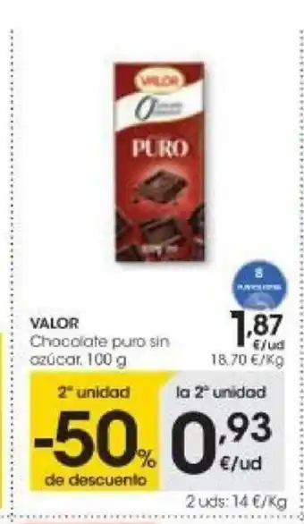 Eroski Valor Chocolate puro sin azúcar oferta