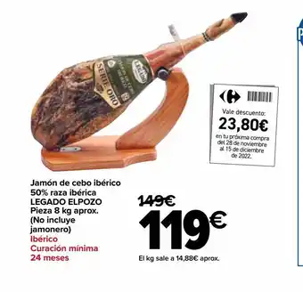 Carrefour Market Jamón de cebo ibérico 50% raza ibérica legado elpozo cebo oferta