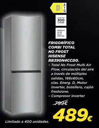 Frigorífico combi total no frost hisense rb390n4ccdo
