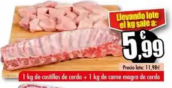 Unide Supermercados 1 kg de costillas de cerdo + 1 kg de carne magra de cerdo oferta