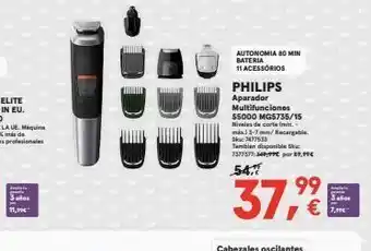 11,99€ 198 autonomia 80 min bateria 11 acessórios philips aparador multifunciones $5000 mg5735/15 niveles de corte imin. m