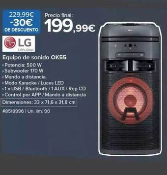 Costco Lg equipo de sonido ok55 oferta