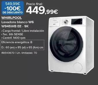 Costco Whirlpool lavadora blanco w6 w945wb ee - 9k oferta