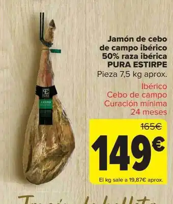 Carrefour Jamón de cebo de campo ibérico 50% raza ibérica pura estirpe oferta