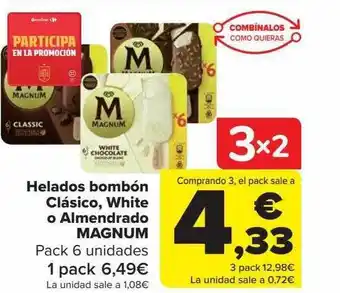 Carrefour Helados bombón clásico white o almendrado magnum oferta
