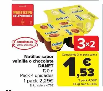Carrefour Natillas sabor vainilla o chocolate danet pack 4 oferta