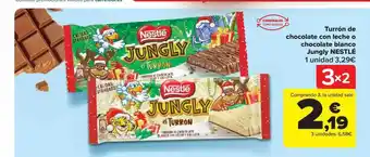 Carrefour Turrón de chocolate con leche o chocolate blanco jungly nestlé oferta