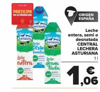 Carrefour Leche entera semi o desnatada central lechera asturiana oferta