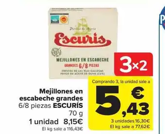 Carrefour Mejillones en escabeche grandes 6-8 piezas escurís oferta