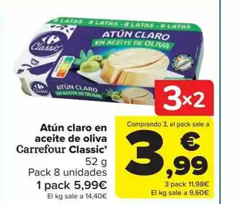 Carrefour Atún claro en aceite de oliva carrefour classic pack 8 oferta