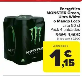 Carrefour Energético monster green ultra white o mango loco lata pack 4 oferta