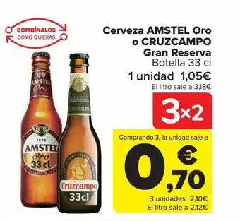 Carrefour Cerveza amstel oro o cruzcampo gran reserva botella oferta