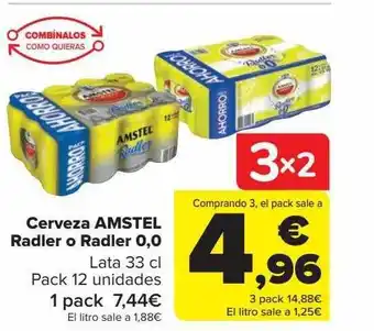 Carrefour Cerveza amstel radler o radler 0.0 lata pack 12 oferta