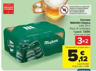 Carrefour Cerveza mahou clásica lata pack 12 oferta