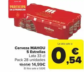 Carrefour Cerveza mahou 5 estrellas lata pack 28 oferta