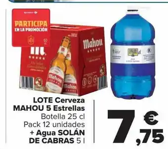 Carrefour Lote cerveza mahou 5 estrellas botella pack 12 + agua solán de cabras oferta