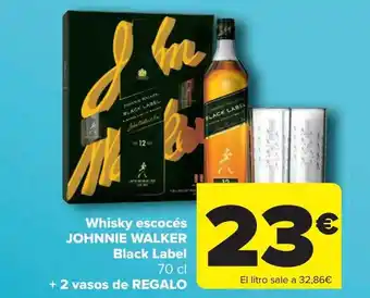 Carrefour Whisky escocés johnnie walker black label + 2 vasos de regalo oferta