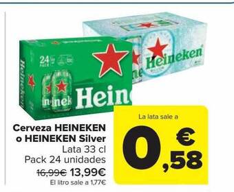 Carrefour Cerveza heineken silver lata pack 24 oferta