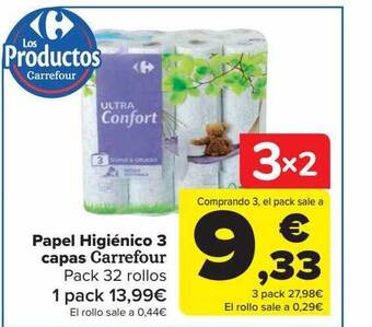 Carrefour Papel higiénico 3 capas carrefour pack 32 rollos oferta