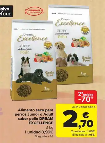 Carrefour 2a unidad -70% alimento seco para perros junior o adult sabor pollo dream excellence oferta