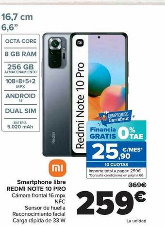 Carrefour Smartphone libre redmi note 10 pro oferta