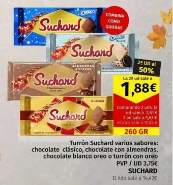 Maskom Supermercados 2a ud al 50% turrón suchard varios sabores chocolate clásico chocolate con almendras chocolate blanco oreo o turrón con oreo oferta