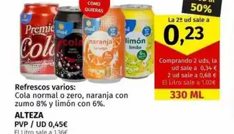 Maskom Supermercados Refrescos varios: cola normal o zero naranja con zumo 8% y limón con 6% oferta