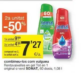 BonpreuEsclat 2a unitat -50% rentavaixelles en gel tot en 1 original o verd somat 60 dosis oferta