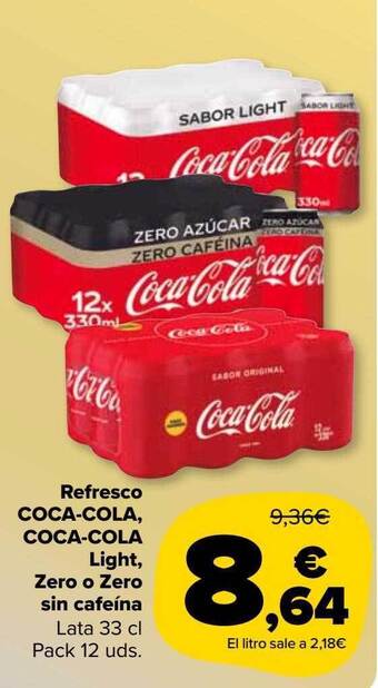 Carrefour Market Refresco coca-cola coca-cola light zero o zero sin cafeína lata pack 12 oferta