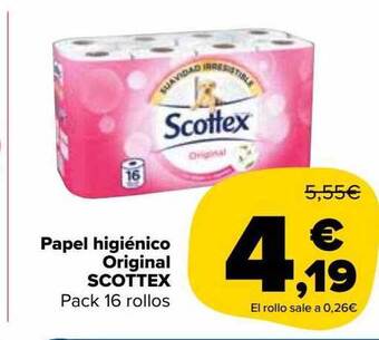Carrefour Market Papel higiénico original scottex pack 16 rollos oferta