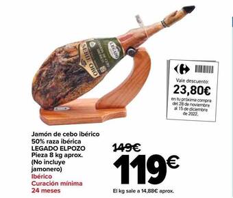 Carrefour Market Jamón de cebo ibérico 50% raza ibérica legado elpozo pieza oferta