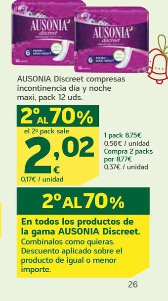 HiperDino Ausonia discreet compresas incontinencia día y noche maxi oferta