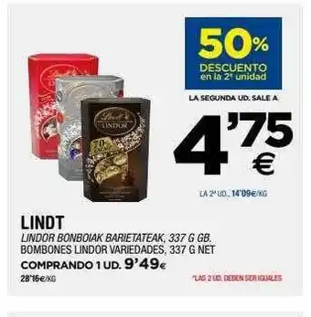 50% descuento en la 2a unidad lindt lindor bonboiak barietaeak bombones lindor variedades
