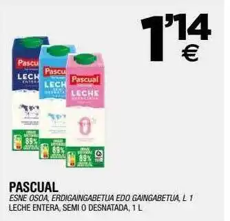 BM Supermercados Pascual esne osoa erdigaingabetua edo gaingabetua leche entera semi o desnatada oferta