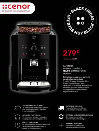 Cenor Cafetera superautomática krups quatro force ea811010 oferta