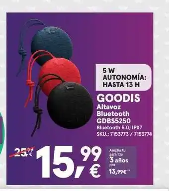 Worten Goodis altavoz bluetooth gdbs5250 oferta