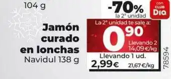 Dia -70% la 2a unidad jamón curado en lonchas oferta