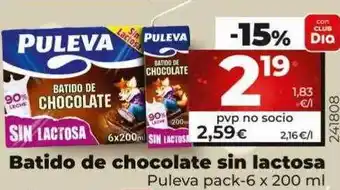 Dia Batido de chocolate sin lactosa puleva pack-6 oferta