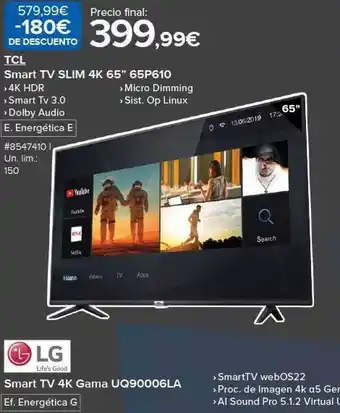 Costco Tcl smart tv slim 4k 65 oferta