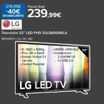 Costco Lg televisión 32e led fhd 32lg3006la oferta