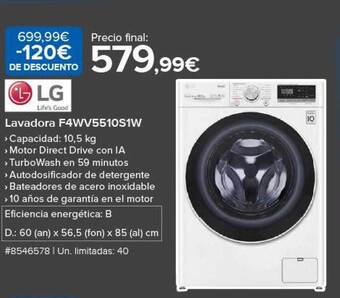 Costco Lg lavadora f4wv5510s1w oferta