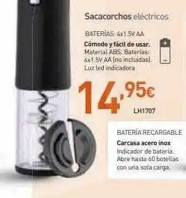 Mi Bricolaje Secacorchos eléctricos baterías: 4x1 5v aa. cómodo y fácil de usar material abs. oferta