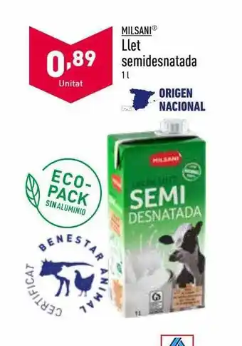 ALDI Milsani llet semidesnatada oferta
