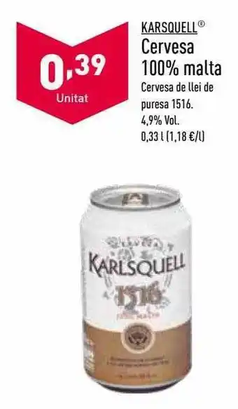 ALDI Karsquell cervesa 100% malta oferta