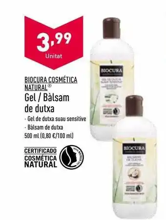 ALDI Biocura cosmética natural gel o bàlsam de dutxa oferta