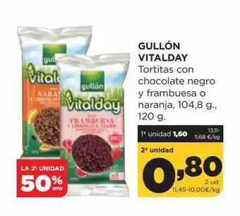 Alimerka Gullón vitalday tortitas con chocolate negro y frambuesa o naranja oferta
