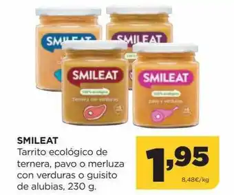 Alimerka Smileat tarrito ecológico de ternera, pavo o merluza con verduras o guisito de alubias oferta