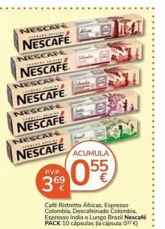 Consum Café ristretto áfricas, espresso colombia, descafeinado colombia, espresso india o lungo brazil nescafé oferta