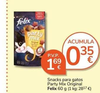Consum Snacks para gatos party mix original felix oferta