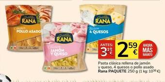 Consum Pasta clásica rellena de jamón y queso, 4 quesos o pollo asado rana oferta